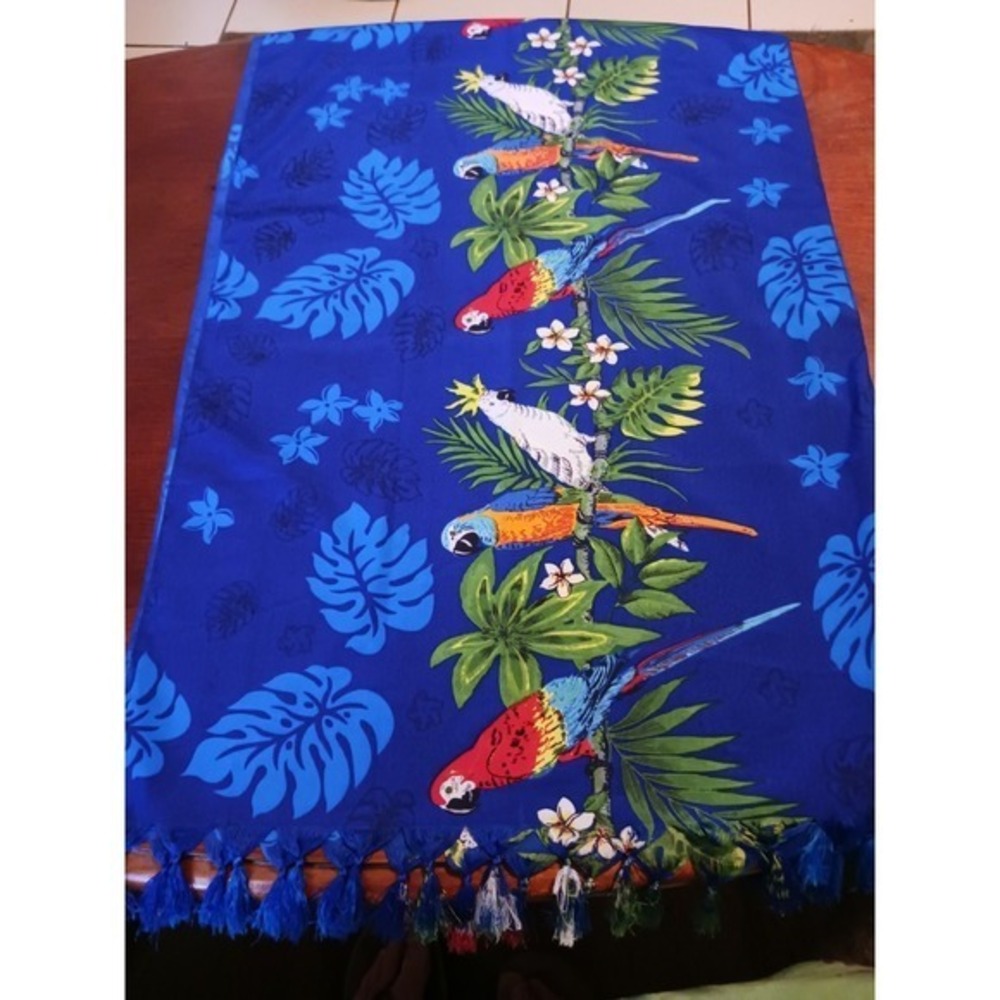 Tropical Parrot Macaw‎ Cruise Resort Vacation Scarf Royal Blue Fringed Beach
